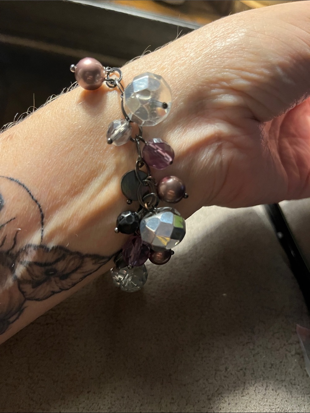Purple and Silver Charm Cluster Bracelet - Women's Jewelry 1540